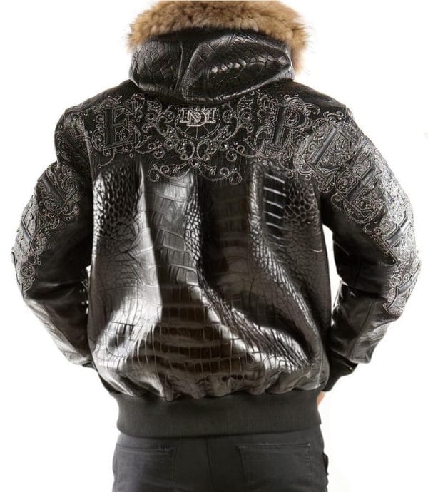 Crocodile Texture Black Jacket - Sherpa Trim Hood