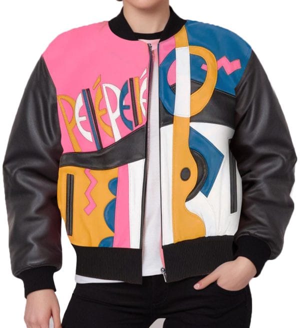 Picasso Black Pink Bomber Leather Jacket
