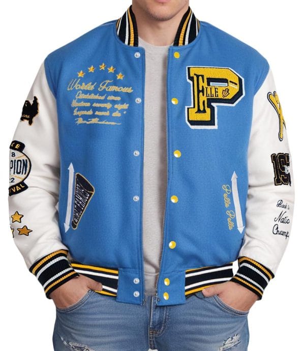 Classic Blue Contrast Wool Varsity Jacket